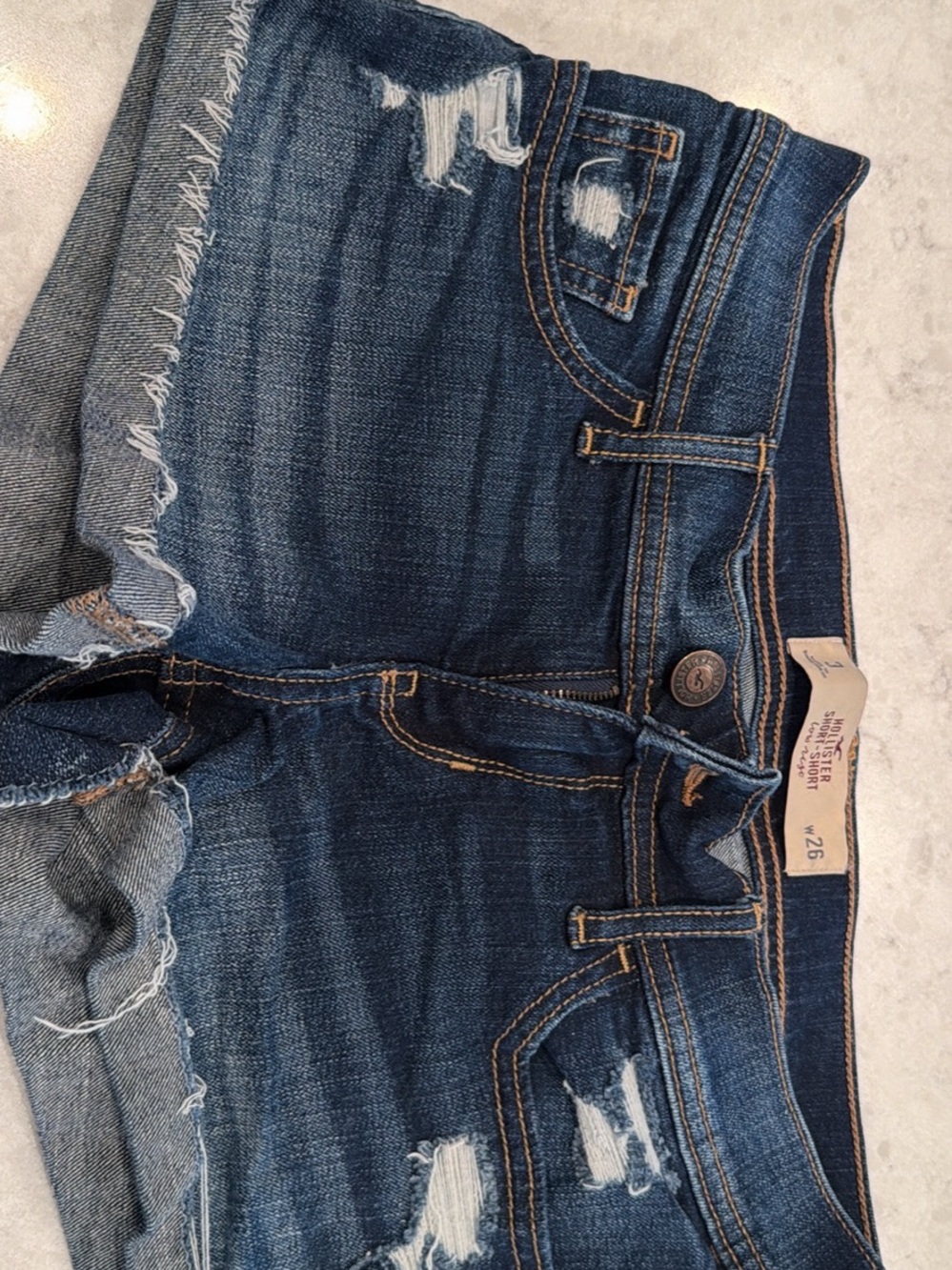 Hollister Dark Blue Distressed Denim Shorts